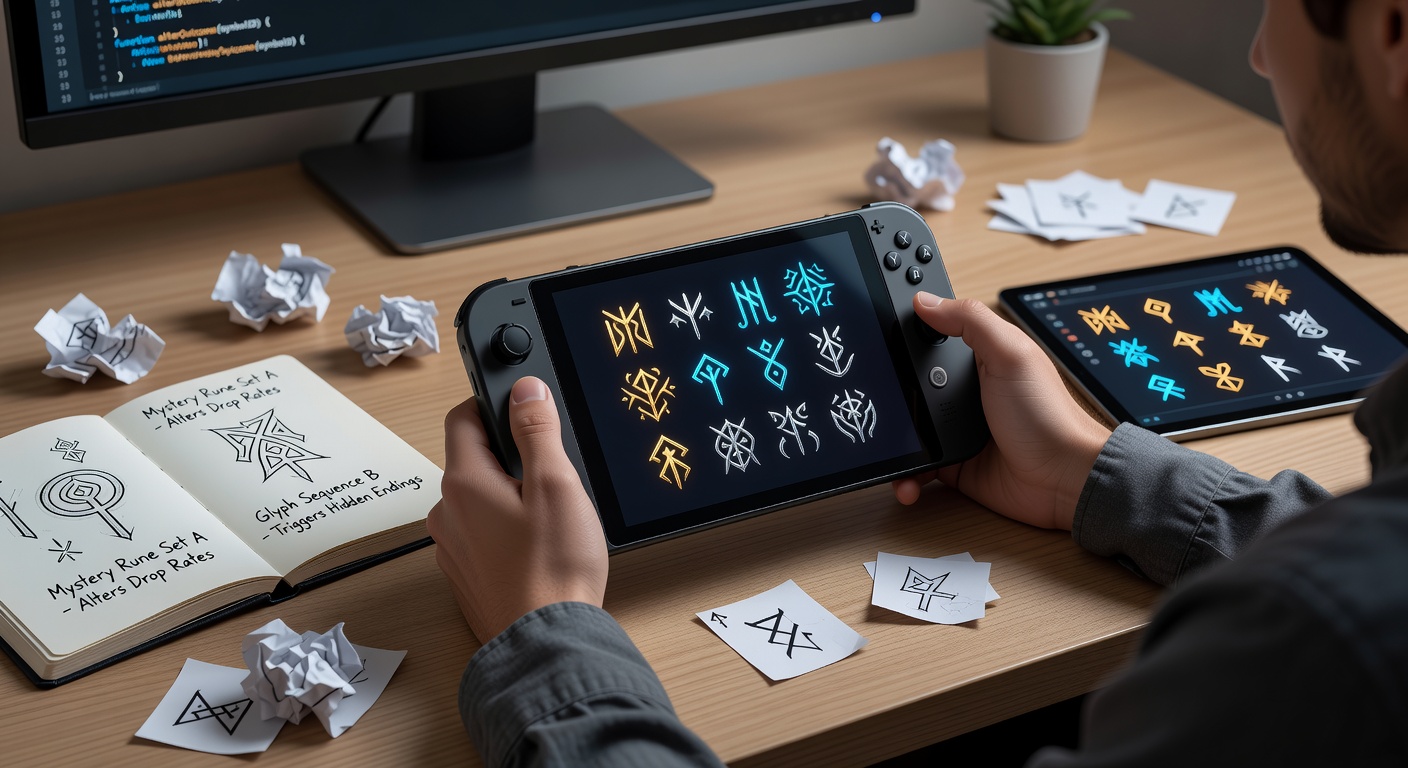 Close-up view of a portable device screen displaying a mystery symbol transformation sequence during a mobile slot session