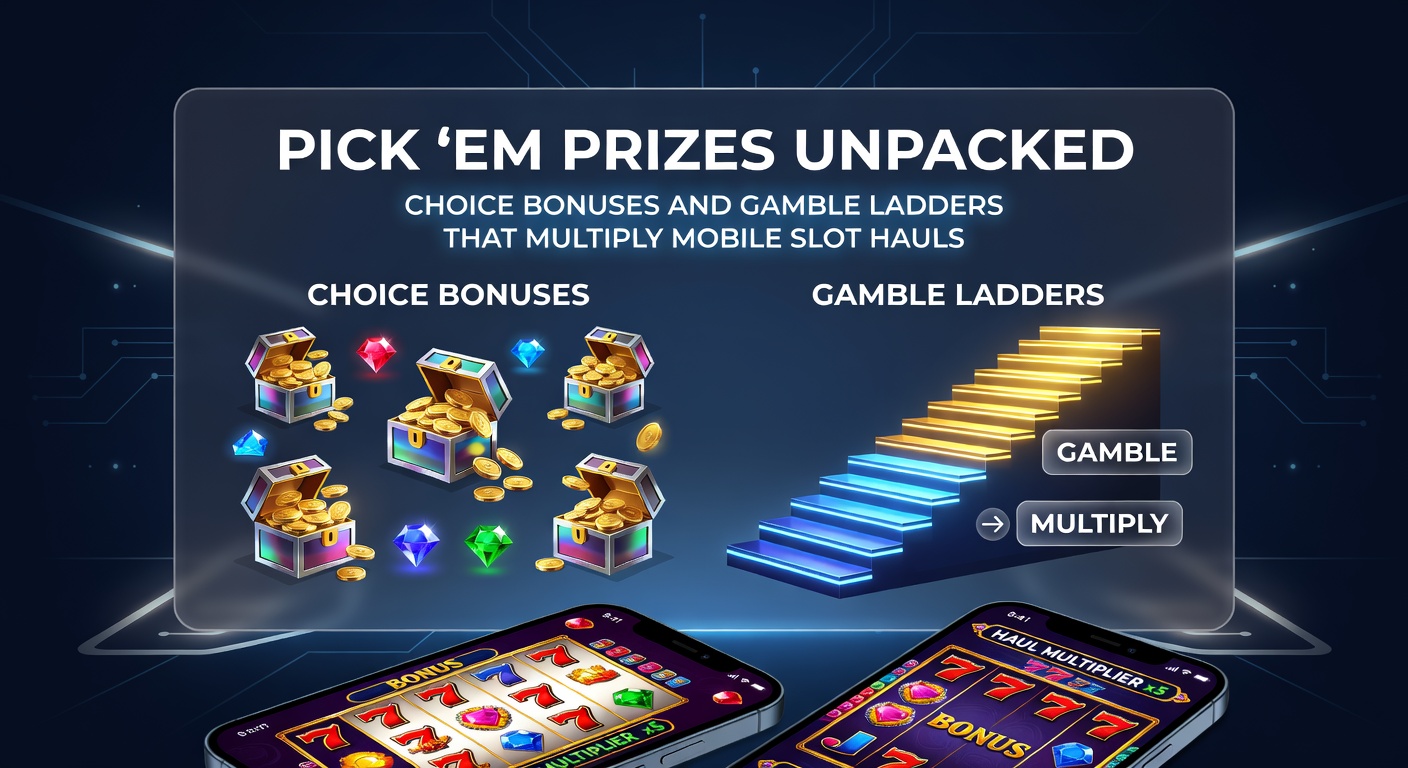 Dynamic gamble ladder graphic on a mobile slot interface climbing multipliers amid flashing lights and risk indicators