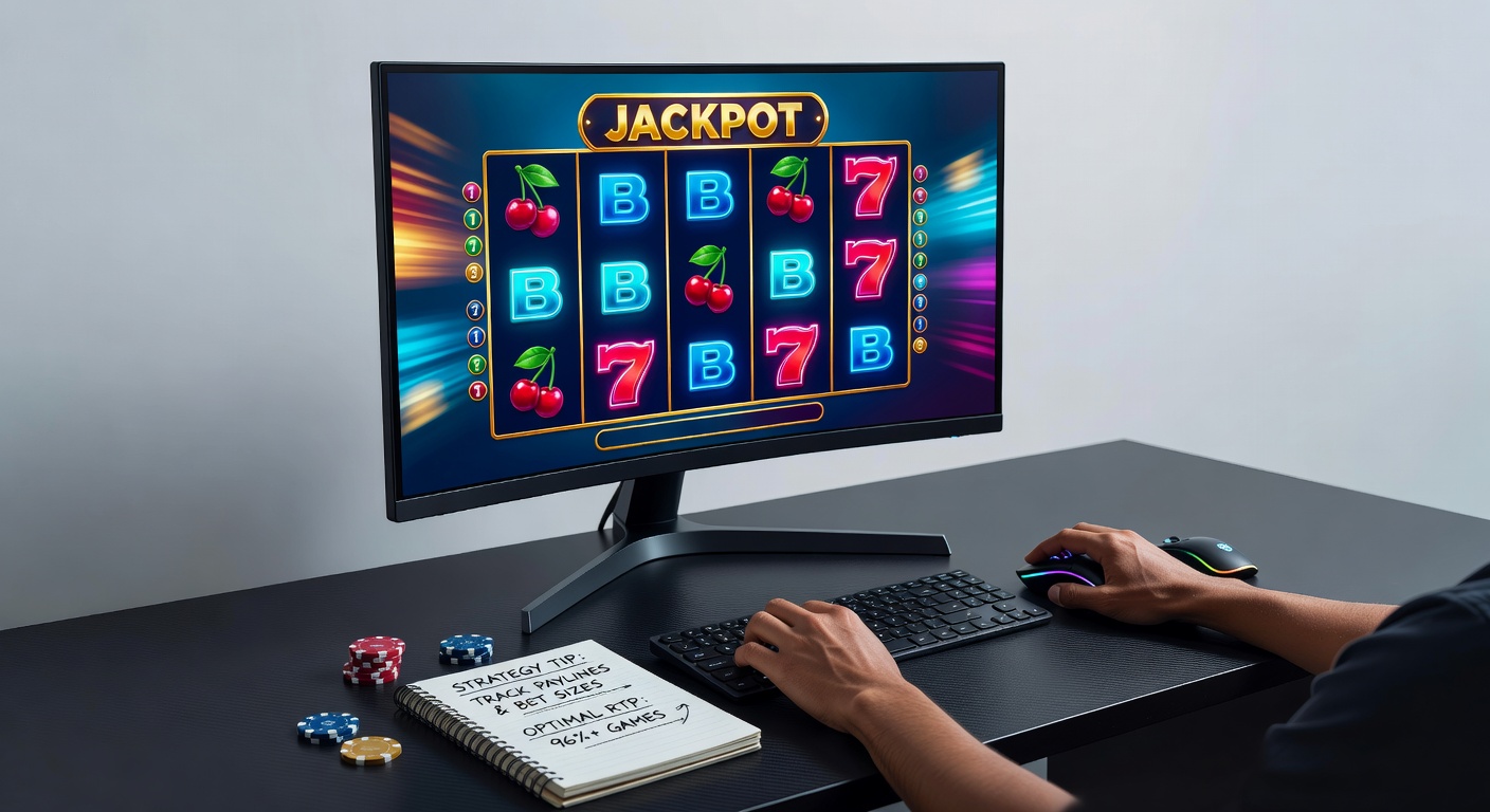 Vibrant slot machine reels spinning with colorful symbols and jackpot lights flashing in a bustling casino environment